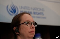 시나 폴슨 유엔인권 서울사무소장이 28일 서울에서 유엔의 최근 북한 인권 보고서에 관한 기자회견을 했다.