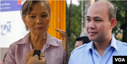 FILE - Mu Sochua, member of the dissolved CNRP, left, and Hun Many, president of Union Youth Federations of Cambodia (UYFC) and son of Cambodian Prime Minister Hun Sen. (Leng Len/VOA Khmer)