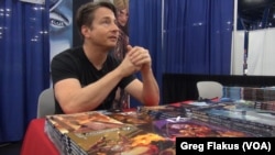 Los Angeles-based Matt Hawkins is a prolific and successful graphic novelist. He had a booth at Comicpalooza, in Houston. He contracts artists from around the world to create the visual realization of his stories.