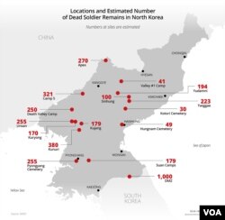 Locations of U.S. soldiers' remains in North Korea.
