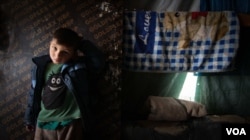 Made of tarpaulin, the tents that Syrians must call home are vulnerable to wind and rain. (John Owens for VOA)