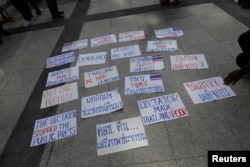 People protest against Thailand's Prime Minister Prayuth Chan-ocha in Bangkok, May 5, 2018.
