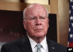 FILE - Democratic Senator Patrick Leahy listens during a news conference on Capitol Hill in Washington, April 23, 2015.