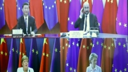 Chinese President Xi Jinping (top L), European Council President Charles Michel