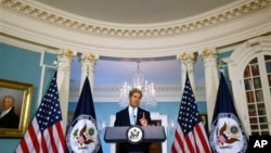 U.S. Secretary of State John Kerry makes statements on Syria at the State Department, Washington, Aug. 30, 2013.