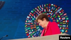 IMF预测全球经济将会稳定成长，且持续通胀放缓；图为IMF总裁克里斯塔利娜·格奥尔基耶娃出席和世界银行合办的新闻发布会。(路透社：2024年10月25日)