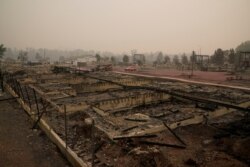 Rubble remains in an area destroyed by the Almeda Fire, in Talent, Oregon, Sept. 11, 2020.