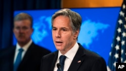 美国国务卿布林肯7月12日在华盛顿的一次活动上讲话.