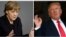 FILE - German Chancellor Angela Merkel and President-elect Donald Trump are shown in this composite image created from wire photos.