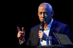 Benny Gantz, the leader of Blue and White party, speaks at an event hosted by the Tel Aviv International Salon ahead of general election, in Tel Aviv, Israel, Sept. 9, 2019.