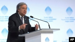 The United Nations Secretary-General Antonio Guterres speaks during the 2nd day of the World Government Summit in Dubai, United Arab Emirates, Monday, Feb. 13, 2017.