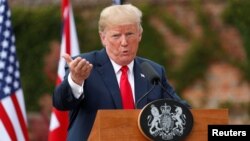 13일 런던을 방문한 도널드 트럼프 미국 대통령이 테레사 메이 영국 총리와의 기자회견에서 북한 문제에 관해 언급했다.