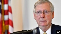 Senate Majority Leader Mitch McConnell, R-Ky., speaks at the Lincoln Day Dinner, June 30, 2017, in Elizabethtown, Ky.