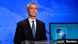 NATO Secretary General Jens Stoltenberg holds an online news conference after a NATO Foreign Ministers video meeting following developments in Afghanistan, at the NATO headquarters in Brussels, Belgium, Aug. 20, 2021. 