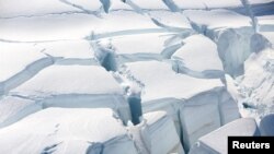 FILE - A glacier is shown in a photo taken in Half Moon Bay, Antarctica, Feb. 18, 2018.