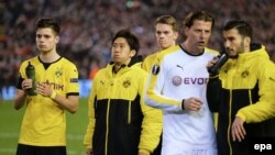 Les joueurs du Borussia Dortmund après le quart de finale d’Europa League de l'UEFA entre Liverpool FC et le Borussia Dortmund, 14 avril 2016