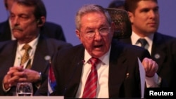 Cuban President Raul Castro speaks during the Community of Latin American and Caribbean States summit in San Antonio de Belen, Costa Rica, Jan. 28, 2015.
