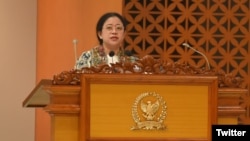 Ketua Dewan Perwakilan Rakyat Puan Maharani dalam Rapat Paripurna DPR RI Ke-12 Masa Persidangan III Tahun Sidang 2021-2022, Selasa, 11 Januari 2022. (Twitter/@DPR_RI)