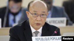 서세평 제네바 주재 북한대표부 대사가 지난해 9월 유엔인권이사회 회의에서 발언하고 있다. (자료사진)