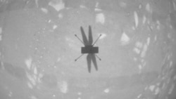 FLE - In this April 22, 2021 file photo, made available by NASA, the Mars Ingenuity helicopter photographs its shadow with its black-and-white navigation camera during its second flight. Space engineer Loay Elbasyouni was part of the NASA team that…