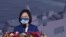Taiwan President Tsai Ing-wen makes a speech at a delivery ceremony for the Navy's Yushan amphibious landing dock in Kaohsiung