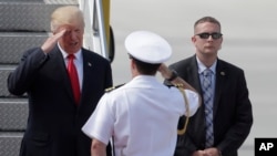 美国总统川普抵达德国汉堡，准备出席20国集团峰会。（2017年7月6日）