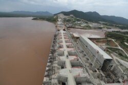 FILE - The Grand Ethiopian Renaissance Dam is seen as it undergoes construction work on the river Nile in Guba Woreda, Benishangul Gumuz Region, Ethiopia, Sept. 26, 2019.