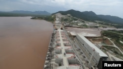 FILE - The Grand Ethiopian Renaissance Dam is seen as it undergoes construction work on the river Nile in Guba Woreda, Benishangul Gumuz Region, Ethiopia, Sept. 26, 2019. 