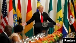 ប្រធានាធិបតី​​ដូណាល់ ត្រាំ ថ្លែង​ក្នុង​កិច្ច​ប្រជុំ​ការងារ​អាហារ​ថ្ងៃ​ត្រង់ ជាមួយ​មេដឹកនាំ​ទ្វីប​អាហ្រ្វិក​អំឡុង​មហាសន្និបាត​អង្គការ​សហប្រជាជាតិ​​​​នៅ​ក្នុង​ទីក្រុង​ញូវយ៉ក កាលពី​ថ្ងៃទី​២០​ កញ្ញា ២០១៧។