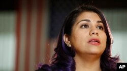 FILE - Astrid Silva is interviewed by The Associated Press on Capitol Hill in Washington, Feb. 28, 2017. 