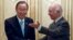 Pakistan's National Security Adviser Sartaj Aziz, right, meets U.N. Secretary-General Ban Ki-moon for talks at the Foreign Ministry in Islamabad, Pakistan, Aug. 13, 2013.