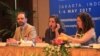 Sophie Busson, the head of Advocacy in Asia Pacific of the Reporter Without Border, middle, was a panelist at The World Press Freedom Day celebration in Jakarta, Indonesia, Thursday May 4, 2017. (Hean Socheata/VOA Khmer)
