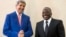President of the Democratic Republic of Congo (DRC) Joseph Kabila (R) welcomes U.S. Secretary of State John Kerry at the Palais de la Nation in Kinshasa May 4, 2014. 