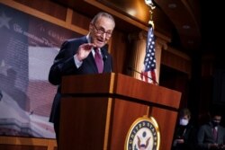 FILE - Senate Majority Leader Chuck Schumer, D-N.Y., speaks at the Capitol in Washington, March 6, 2021.