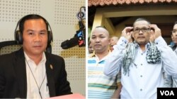 លោក​អ៊ុំ សំអាន (ឆ្វេង) អតីត​អ្នកតំណាងរាស្ត្រ​នៃ​គណបក្ស​សង្គ្រោះជាតិ​ និង​លោក​មាជ សុវណ្ណារ៉ា​ (ស្តាំ) អតីត​មន្ត្រី​ព័ត៌មាន​នៃ​អតីត​គណបក្ស​ប្រឆាំង​ ត្រូវ​បាន​ដោះលែង​ចេញ​ពី​ពន្ធនាគារ​កាលពី​ចុងខែ​សីហា ក្រោយពី​​ព្រះមហាក្សត្រ​នរោត្តម សីហមុនី​​ លើក​លែង​​ទោស។ (VOA Khmer)