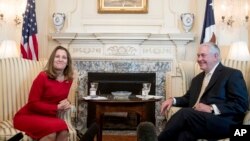 Menteri Luar Negeri AS Rex Tillerson bertemu Menteri Luar Negeri Kanada Chrystia Freeland (8/2) di Washington. (AP/Andrew Harnik)