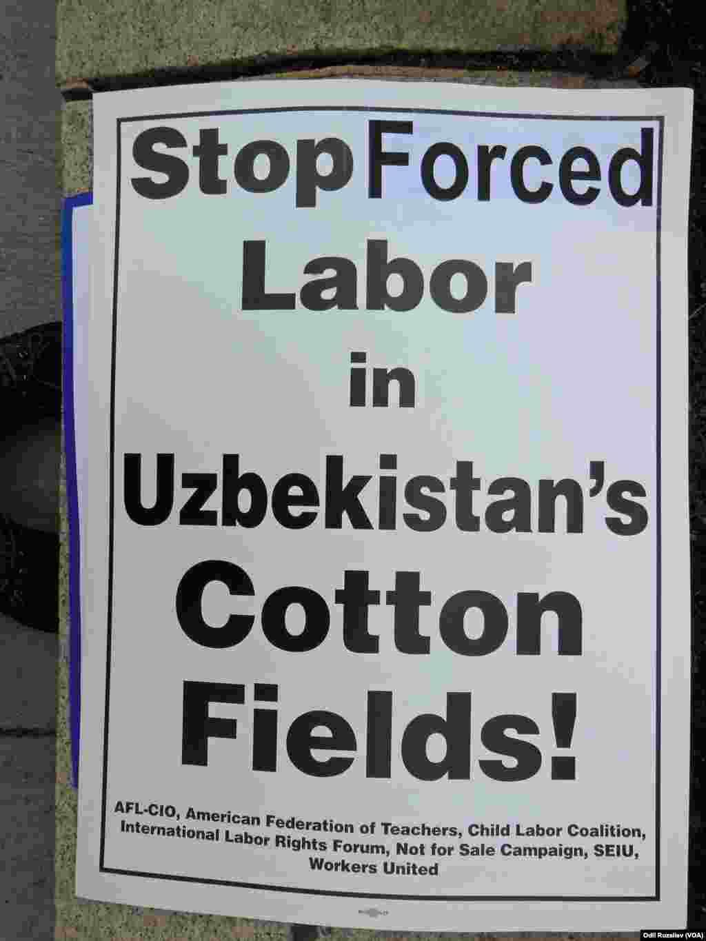 &quot;O&#39;zbekiston paxta dalalarida majburiy mehnatni bas qiling!&quot; shiori