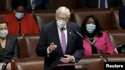 U.S. House Majority Leader Steny Hoyer (D-MD) speaks during debate ahead of a House of Representatives vote on impeachment against U.S. President Donald Trump for his role in last week's siege.