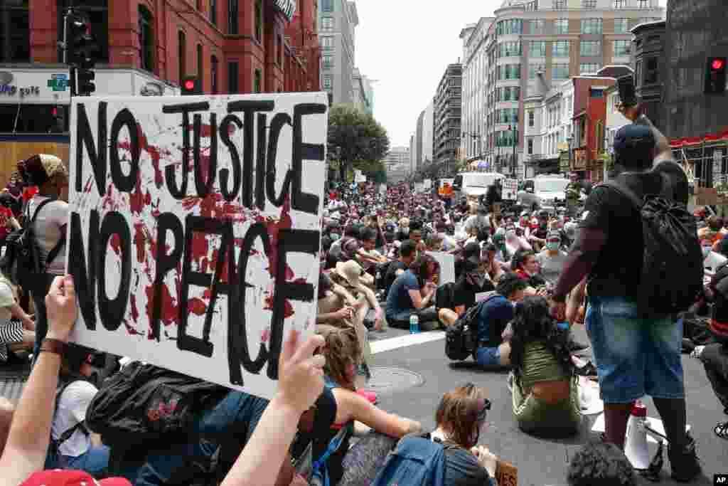 Demonstrators protest June 6, 2020, in Washington, over the death of George Floyd, a black man who was in police custody in Minneapolis. 