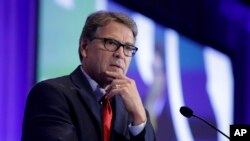 U.S. Energy Secretary Rick Perry speaks at the California GOP fall convention, Sept. 6, 2019, in Indian Wells, California.