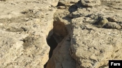 تصویری از ترک بزرگ کوهستانی در محدوده آب اسک در جاده هراز.