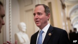 FILE - U.S. Representative Adam Schiff, D-Calif., talks to reporters on Capitol Hill in Washington, March 3, 2020. Schiff on July 17, 2024, called for President Joe Biden to drop his 2024 re-election bid.