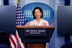 U.S. Commerce Secretary Gina Raimondo speaks during a press briefing at the White House, in Washington, April 7, 2021.