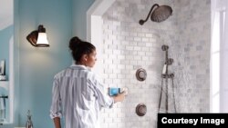 The "U" digital shower by Moen allows users to voice activate the shower and change water direction and flow. (Moen)