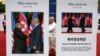 Photos of the summit between U.S. President Donald Trump and North Korean leader Kim Jong Un are displayed during a photo exhibition to wish for peace on the Korean Peninsula in Seoul, South Korea, Wednesday, Sept. 19, 2018. 