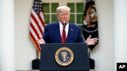 President Donald Trump speaks during a coronavirus task force briefing in the Rose Garden of the White House, March 29, 2020, in Washington.
