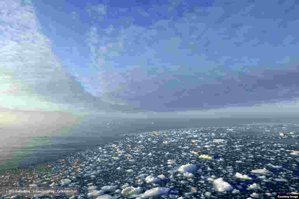 Disko Bay, Greenland, where remains of the Ilulissat Glacier float toward the North Atlantic. (James Balog/Extreme Ice Survey)