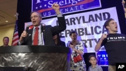 U.S. Rep. Andy Harris, a Maryland Republican running for re-election, celebrates his election victory during an election night party held by the Maryland Republican Party in Linthicum, Md., Nov. 8, 2016.
