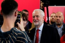 FILE - British Labour Party leader Jeremy Corbyn is pictured after speaking at a campaign event in Lancaster, England, Nov. 15, 2019.