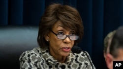 Chairwoman Maxine Waters, of Calif., speaks as Federal Reserve Chairman Jerome Powell testifies before the House Committee on Financial Services, on Capitol Hill, Tuesday, Feb.11, 2020 in Washington. (AP Photo/Alex Brandon)